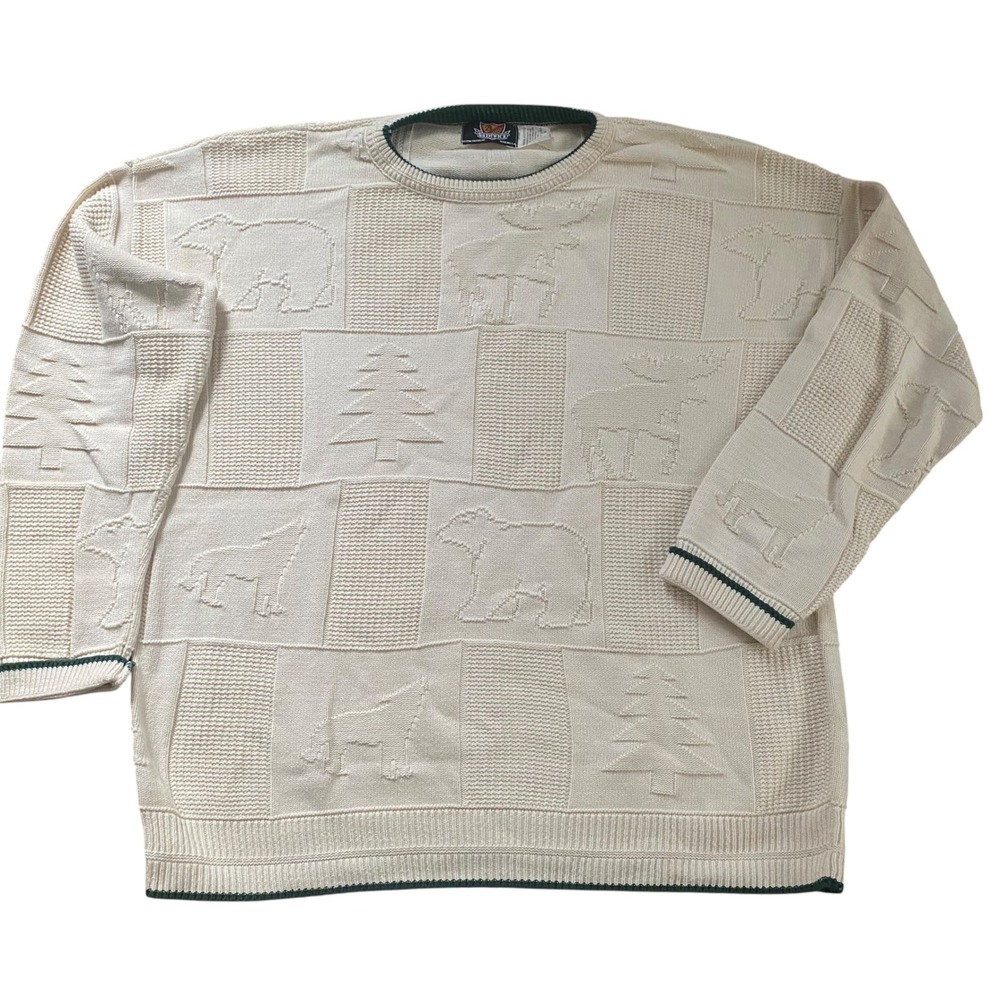 Brimwick Mens XL Custom Knitwear Wildlife Embossed Cotton Sweater Made in USA